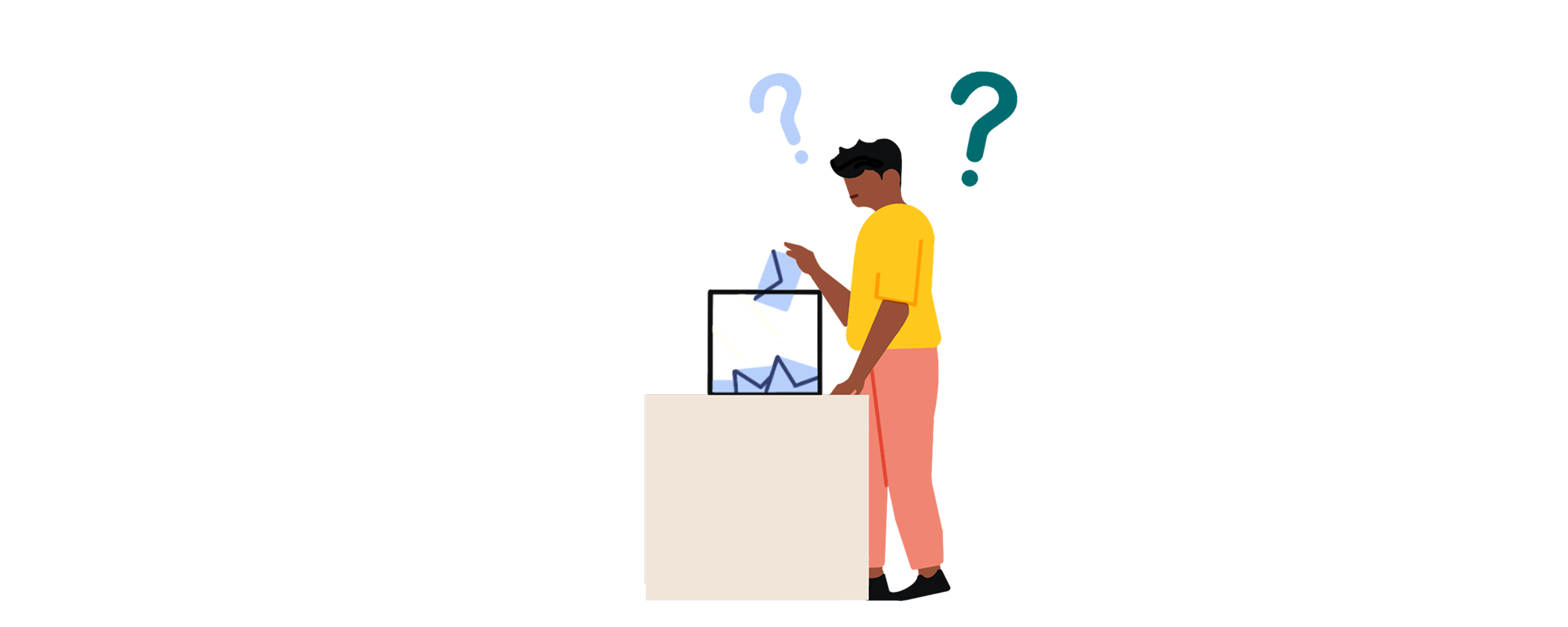 Infographie représentant un citoyen devant une urne avec des points d'interrogation au-dessus de sa tête